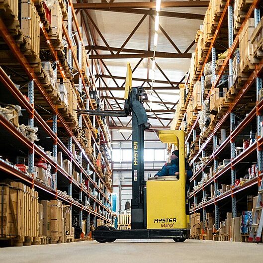 Warehouse with forklift.